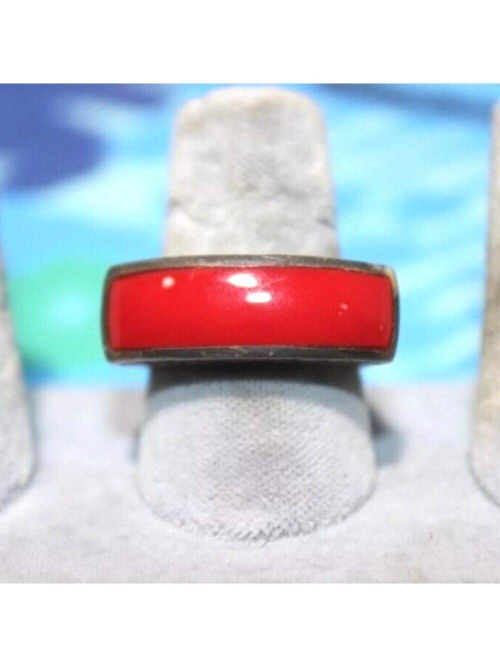 Sterling Silver Red Inlay Band Ring Size 9